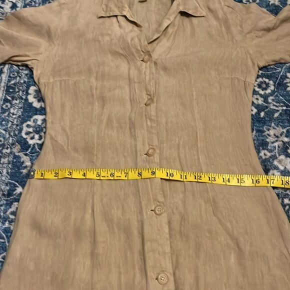 120% Lino Tan 100% Linen Button Closure Casual Dress Coastal Resort Minimalist - Picture 6 of 11